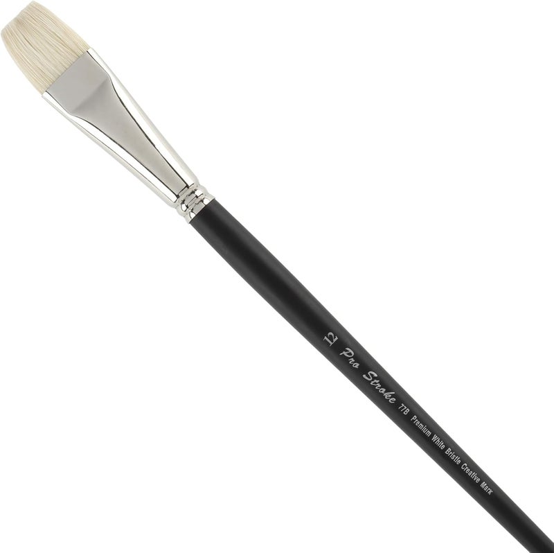 Creative Mark Pro Stroke Premium White Chungking Hog Bristle Artist Paint Brush - Bright # 12 - Natural Bristle Brush w/Great Control Suitable for Oils, Watercolors, Acrylics, Alkyds, Caseins - Image 1
